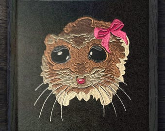Sad Hamster Meme Embroidery: Framed Gen Z Wall Art