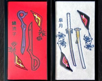 Anime Embroidery | Kill la Kill Inspired Rending Scissor Blade with Decorative Senketsu Flowers & Ryuko Matoi ( 纏流子) in Chinese Characters