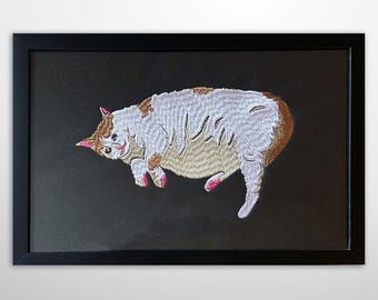 Chonk Sad Cat Embroidery Art | Meme Embroidery Framed