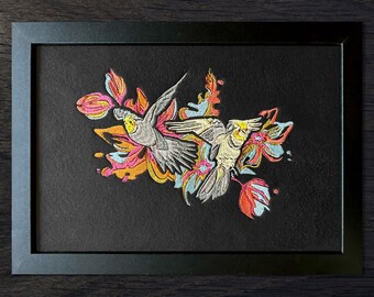 Nymphensittich Papagei Kunst | Gesticktes Vogel-Liebhaber-Geschenk