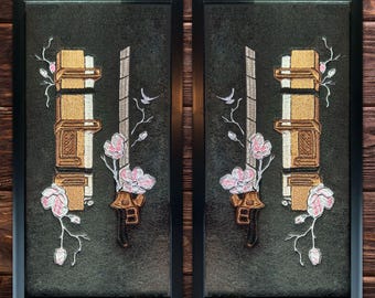 Attack on Titan Anime Embroidery | ODM Gear with Cherry Blossoms | Framed AOT Inspired Fiber Art