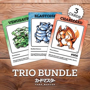 Pacote de cartas colecionáveis de troca de Pokémon Trio Retro Pixel Sprite - Charizard, Blastoise, Venusaur