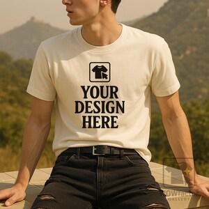 Mens Ivory Comfort Colors CC 1717 T-Shirt Mock Up, Comfort Color 1717 Male Model Mockup, Ivory Unique Men Mock, 1717 Man Digital Mockups