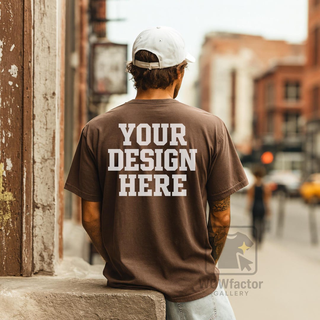 Comfort Colors 1717 Espresso Back View Mockup Mens Shirt, Male