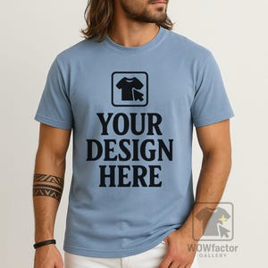 Comfort Colors C1717 Man Mockup Blue Jean Color, Comfort Colors 1717 T-shirt Mockup Male Model, Aesthetic Mock, 1717 Men Mockup Download