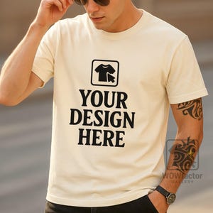 Man Ivory Comfort Colors CC 1717 T-Shirt Mock Up, Comfort Color 1717 Male Model Mockup, Ivory Unique Men Mock, 1717 Mens Digital Mockups