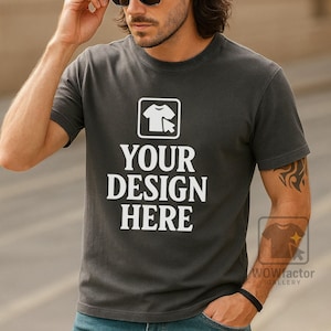 Male Pepper Comfort Colors 1717 T-Shirt Mock Up, Man Model Comfort Colors 1717 Mockup Pepper, C1717 Mens Mockups, 1717 Digital Download File