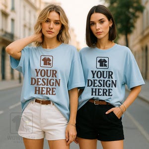 Chambray C1717 Summer Mockup, Comfort Colors 1717 Two People Mockup, Chambray Group 1717 Mockup, Double Mock Up, Urban Girls Trip Mocks