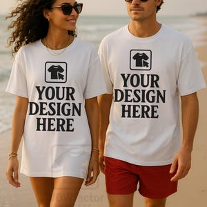 Group Shirt Mockup, White Comfort Colors 1717 Beach Couple Mock Up, Tshirt Mockup Comfort Colors C1717 Male & Female, Couple Summer Mocks