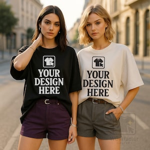 Black and White C1717 Summer Mockup, Comfort Colors 1717 Two People Mockup, White Black Group Mockup, Double Mock Up, Urban Girls Trip Mocks