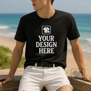 Mens Black Comfort Color CC 1717 T-Shirt Mock Up, Man Model Comfort Colors 1717 Mockup Black, C1717 Male Mock, 1717 Digital Download File