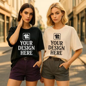 Black & Ivory C1717 Summer Mockup, Comfort Colors 1717 Two People Mockup, Ivory Black Group Mockup, Double Mock Up, Urban Girls Trip Mocks