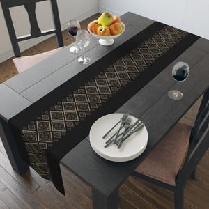 Boho table runner black neutral decor Japandi kitchen linen zen dining tablecloth wabi sabi accent minimalist home styling