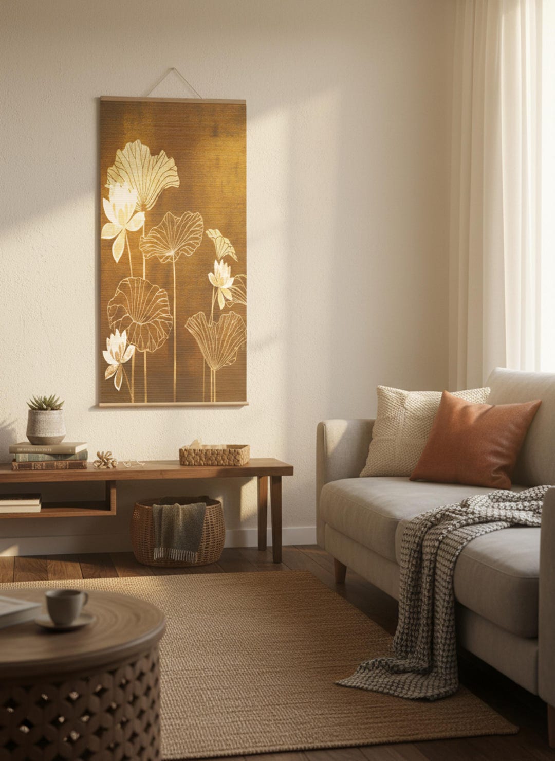 Oriental Golden Lotus Wall Art Water Lily Artwork Spiritual Nature ...