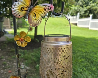 solar hummingbird lantern outdoor garden hanging light waterproof metal bronze decorative yard decor flower bird solar light