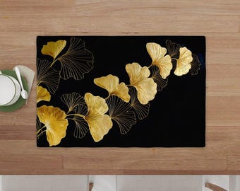 Placemat set goudkleurig ginkgoblad Japandi Boho Art eettafel Accent 4-delig gastvrouw cadeau