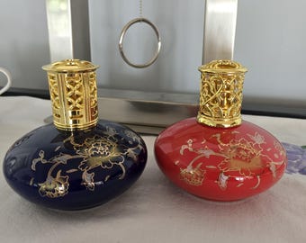 Vintage Cobalt Blue Red Catalytic Fragrance Lamp Gold Filigree Ceramic Oil Diffuser Chinoiserie Peony Aromatherapy Decor Luxury Home Gift