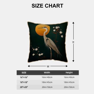 gray heron pillow orange moon velvet cushion cover Chinese brush painting floral decor high detail bird art throw pillow boho zen accent image 6