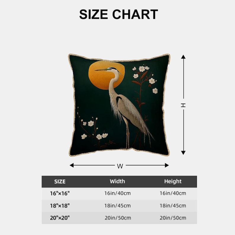 gray heron pillow orange moon velvet cushion cover Chinese brush painting floral decor high detail bird art throw pillow boho zen accent image 6