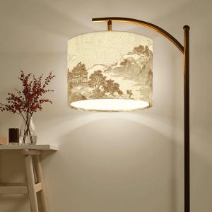 Chinese landscape floor lamp off white gold mountains rivers elegant Zen decor remote led adjustable 63 inches