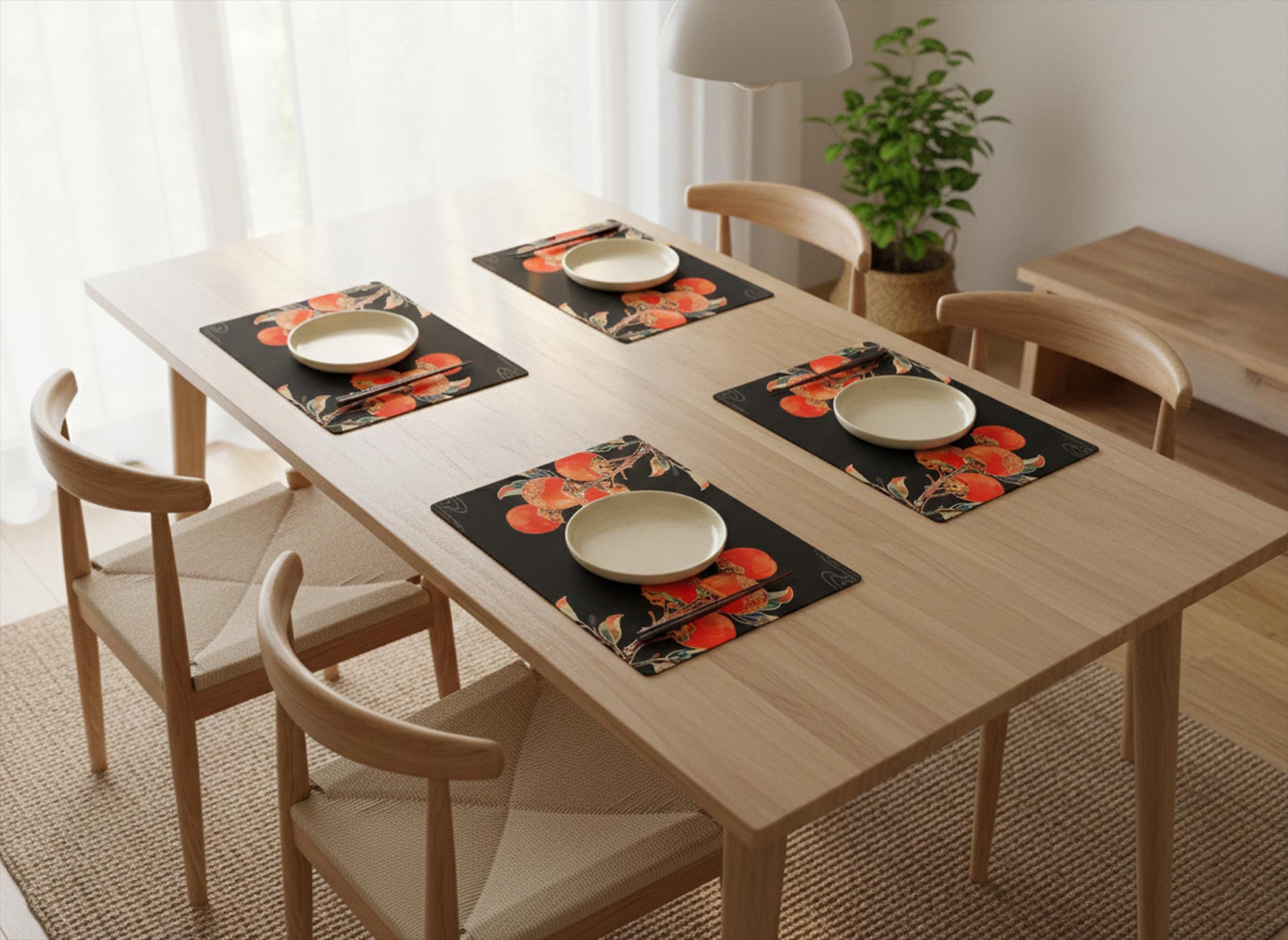Persimmon Cork-backed Hard-top Placemat Japandi Zen Table Decor ...