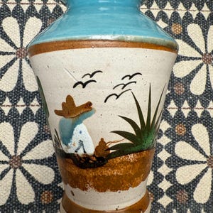 Southwest Pottery Vase Painted Cactus and Cowboy