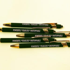 Motivational Black & Gold Stylus Pen: &quot;Powerful Fearless Unstoppable&quot;