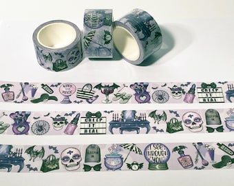 Gothic Washi Tape – Velvet Macabre Skulls, Bats & Potions