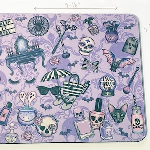 Gothic Purple Mouse Pad – Macabre Desk Decor with Spooky Cute Icons, Skull & Bat Aesthetic | Office / Desk Gift from TheGiftGivingStore