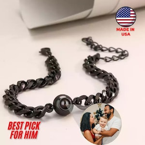 Projection Bracelet for Men | Personalized Memorial Keepsake | Custom Father&#39;s Day Gift for Dad, Husband, Boyfriend | Birthday, Anniversary