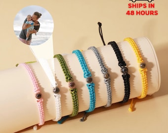 Customized Photo Projection Bracelet | Braided Rope Picture Jewelry | Handmade Memorial Charm Bracelet | Gift for Him or Her | Couple&#39;s Gift