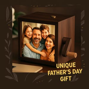 Custom Photo Album Flip Book Frame – Mechanical Hand Motion Wooden Gift – Animated Home Decor Night Light Creative Gift - Father's Day Gift