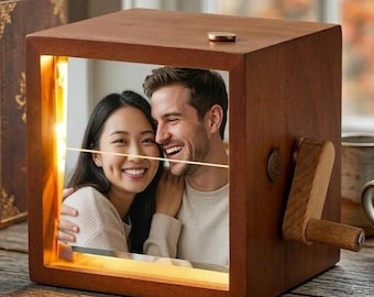 Personalized Photo Flipbook Animation Box, Custom Wooden Photo Book with Light, Crank Photo Box, Anniversary Birthday Gift, Couple Gift