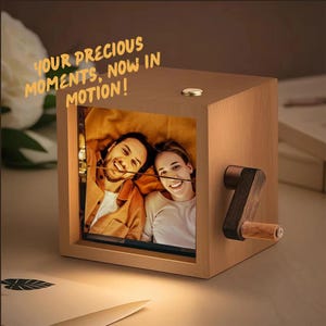 Light-Up Wooden Flipbook Photo Album: Hand-Crank Animation Frame
