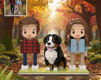 Custom Brick Figures Dog and Cat - Personalized ABS Mini Toys of You & Your Pet, Full Body Couple Figurines, Unique Gift for Pet Lovers