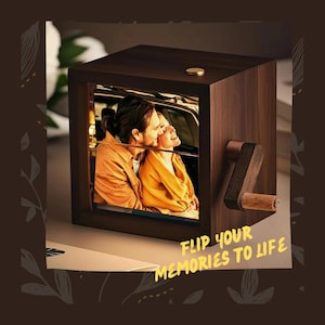 Aangepaste flip-boeklijst - fotoalbum met mechanische handbeweging, geheugendoos zwart walnoot, gepersonaliseerd cadeau voor interieur, verjaardag, Valentijnsdag