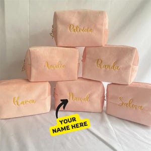 Borsa per il trucco in velluto personalizzata: borsa da viaggio per articoli da toeletta ricamata personalizzata
