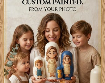 Custom Photo Portrait Nesting Dolls, Cartoon Family with Pets, Personalized Wooden Matryoshka, Unique Mother’s Day, Gift for Mom
