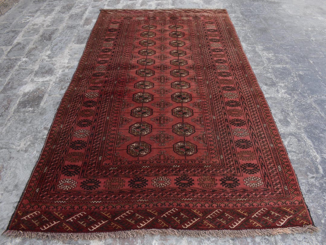 Antique Terracotta Afghan Mowri Rug: 4x6 Turkmen Wool Rug - Etsy