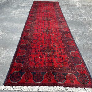Handmade Afghan Bukhara Runner Rug Custom Size Red Wool Hallway Carpet Turkmen Tribal