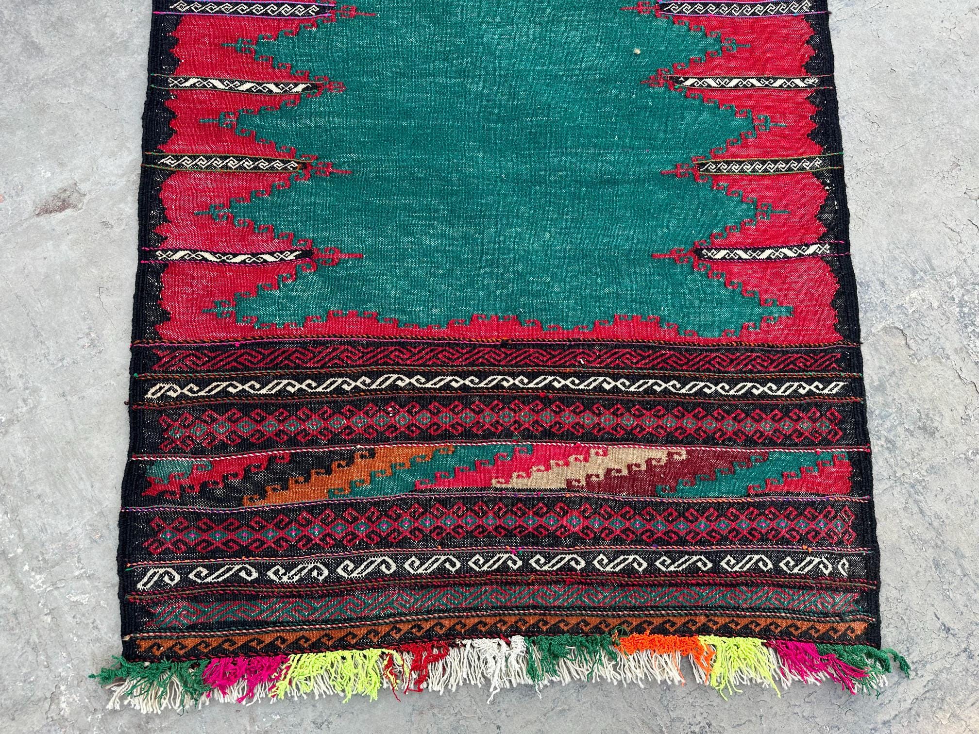 キリム アフガン ラグ 195x153 cm 2x5 ヴィンテージ アフガン キリム ランナーラグ: 2.5x5.3 フィート