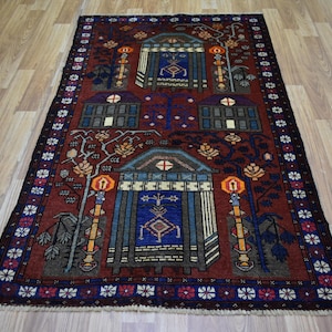 1950s Antique Rug 3x5 Vintage Rug , Decorative Baluch Area Rug , Rusty Red Afghan Hand Knotted Organic Soft Wool Rug , Geometric Bedroom rug