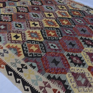 Handmade Afghan Kilim Rug 7x10 ft: Tribal Vintage Boho Geometric Wool Carpet image 5