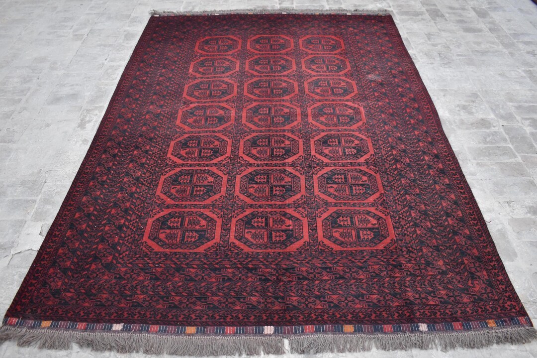 1940s Antique Ersari Rug: 6x9 Red Afghan Wool Handmade Turkmen Rug - Etsy