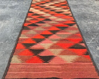 2x10 ft Vintage Kilim Runner Rug – Antique Handmade Afghan Wool Flatweave – Tribal Hallway Runner, Kitchen Runner, Entryway Rug, Boho Decor