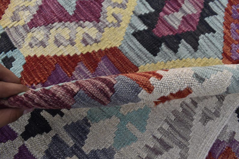 Handmade Afghan Kilim Rug 7x10 ft: Tribal Vintage Boho Geometric Wool Carpet image 9