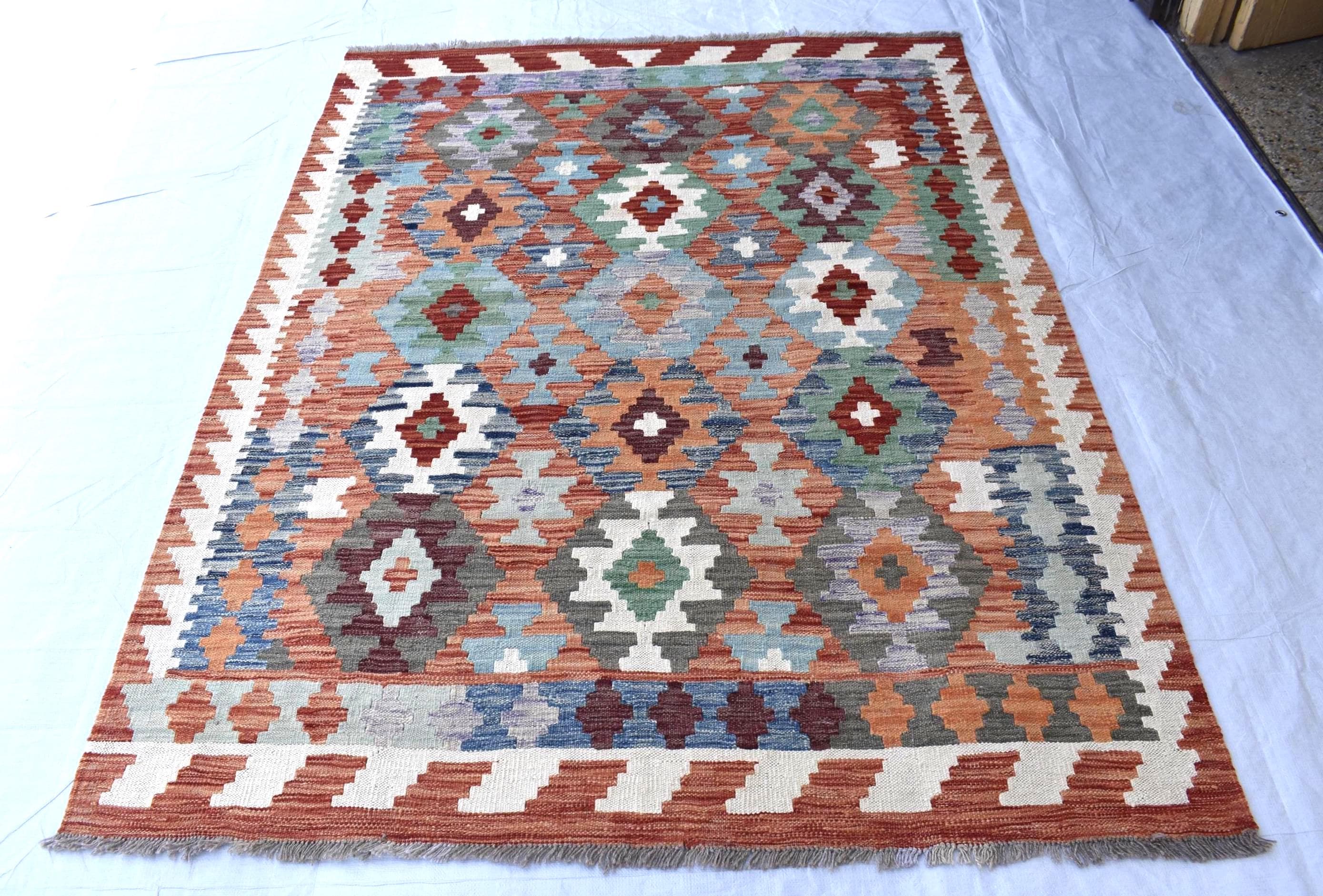 5x7 Afghan Kilim Rug, Handmade Wool Flatweave, Tribal Turkmen