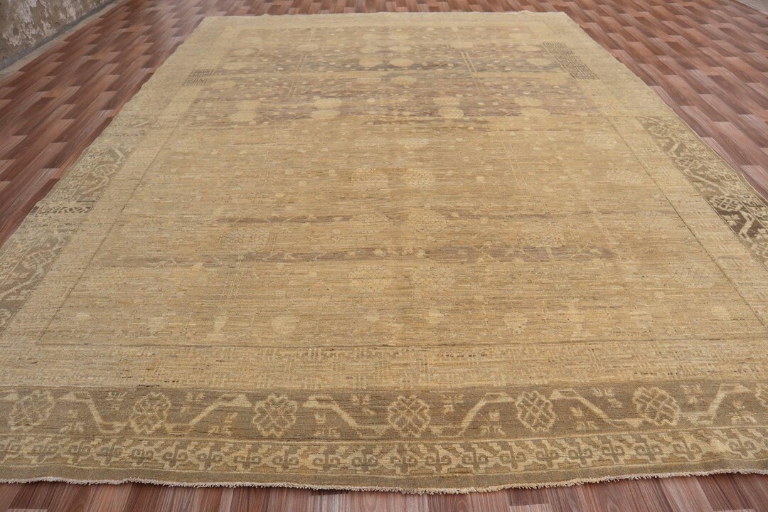 Tgc Rug 9x12 Oushak Rug Hand Knotted Wool Faded Green Brown Oriental Khotan ...