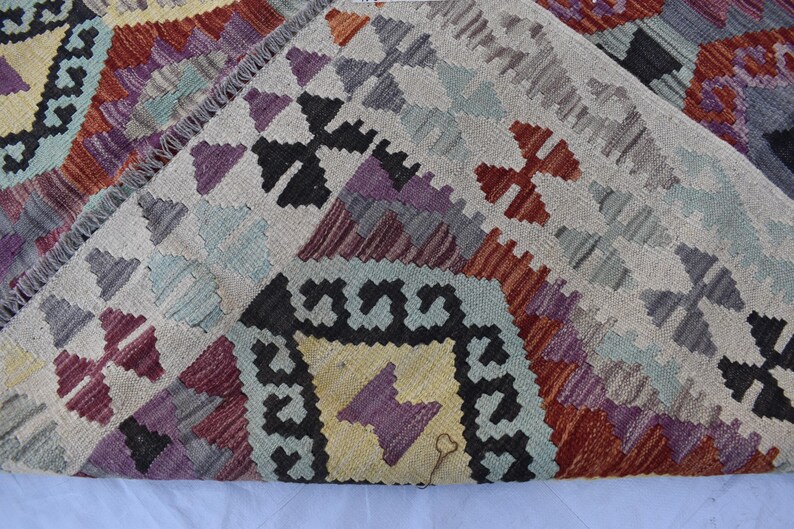 Handmade Afghan Kilim Rug 7x10 ft: Tribal Vintage Boho Geometric Wool Carpet image 10