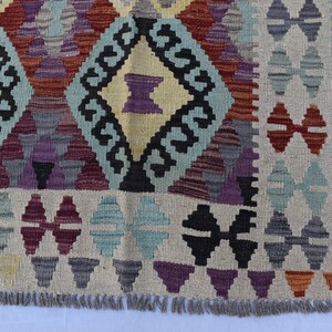 Handmade Afghan Kilim Rug 7x10 ft: Tribal Vintage Boho Geometric Wool Carpet image 7